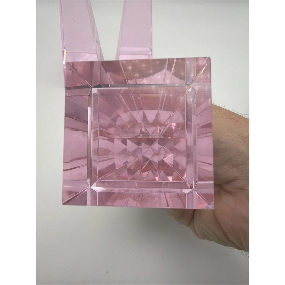 Set of 3 Pink Lucite Acrylic Obelisk Display Stands Art Deco Geometric 7
